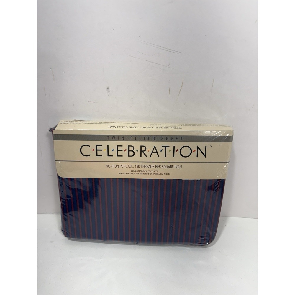 Mervyn's Celebration 180 TC Percale No Iron Twin Fitted Sheet Vintage Stripe New